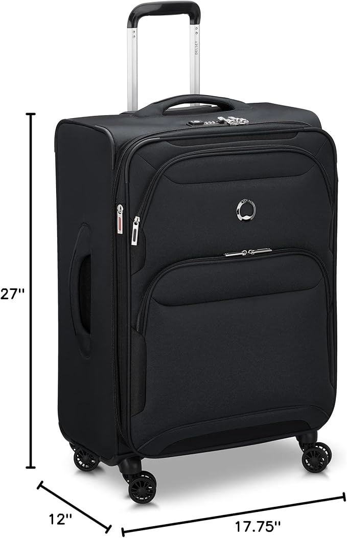 DELSEY PARIS Sky Max 2.0 Softside Expandable Luggage with Spinner Wheels, Black, Checked-Medium, 24 Inch