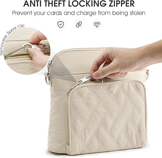 G4Free Anti-Theft Crossbody Bags for Women, Lightweight Nylon Shoulder Purse Medium Handbags for Travel Work-Beige
