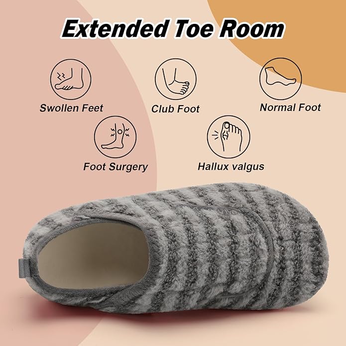 BARERUN Slippers for Women Men Wide House Diabetic Shoes for Women Men Warm Arthritis Edema Swollen Neuropathy Socks Slip on Adjustable Fuzzy Comfy Soft Womens Mens Bedroom Sliipers