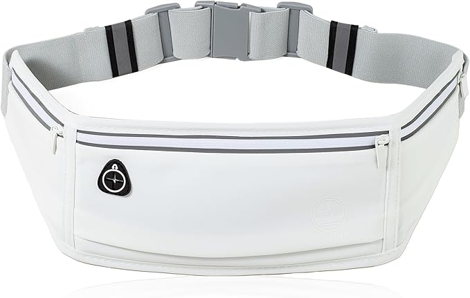 Running Belt Slim Fanny Packs for Women Men, White Waist Pack Bag Phone Holder for Running