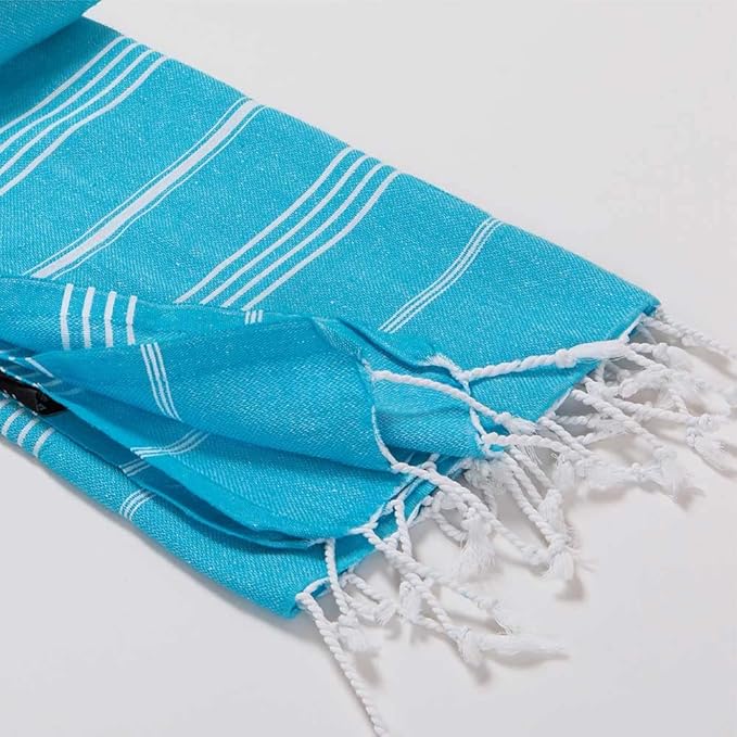 Hencely Turkish Beach Towel 37x68 Oversized, Sand-Free, Quick-Dry, Lightweight - Travel Essential for Pool & Bath - Striped 100% Cotton Bathroom Towels Accessories Gift (Turquoise)