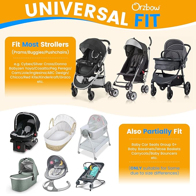 Orzbow Baby Mosquito Net with Sun Shade UPF50+ for Stroller, Universal Stroller Mosquito Netting Privacy Cover with Two-Way Zipper and Storage Bag for Car Seats, Bassinets, Cradles, Mini Cribs, Grey