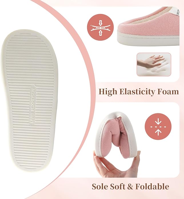 HUXMEYSON Slippers for Women, Womens Slippers Indoor Outdoor with Memory Foam, Cozy & Warm House Slippers for Woman with Anti-Slip Rubber Sole