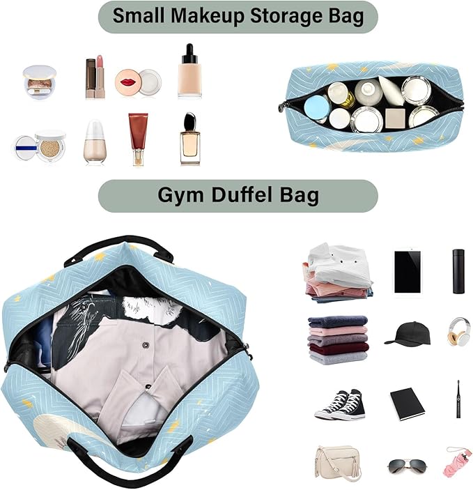 Travel Duffle Bag, Light Blue Axolotl Gym Bag with Storage Bag Weekender Overnight Bag for Men Women Trip Sports Yoga