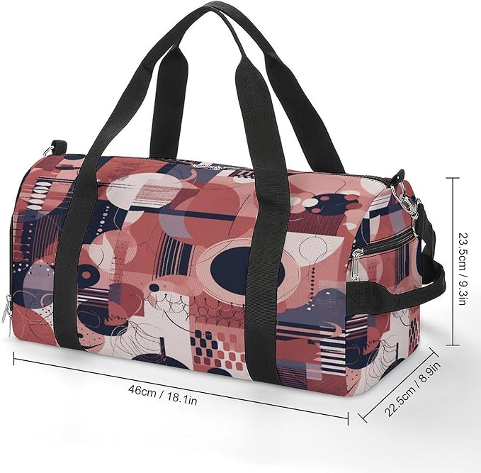 Soft Geometric Style Gym Bag Lightweight ，Travel Duffle Bag with Shoe Compartment，Gym Bag for Women for Overnight, Weekend, Yoga, Gym, Business Trips, Sport And Hospital.