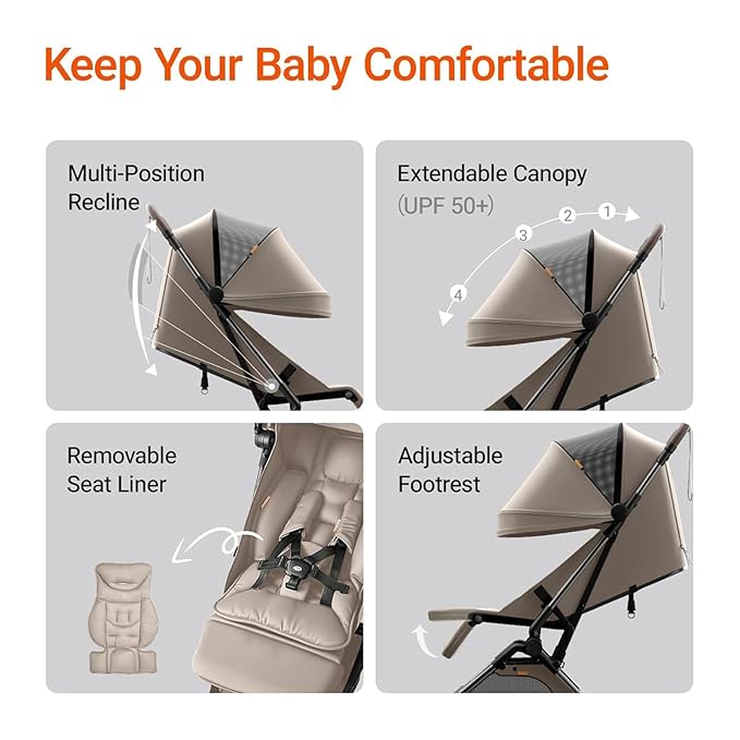 MAMAZING Ultra Air Lightweight Baby Travel Stroller with Carbon Fiber Frame, Compact & Airplane-Friendly, One-Handed Fold, 11.6 lbs, Perfect for Toddlers, Organizer & Cushion Included, Simply Taupe