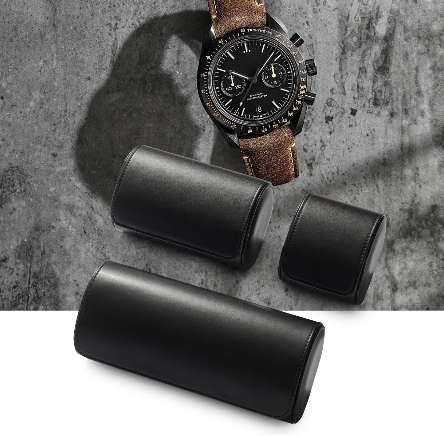 Oirlv Premium Leather Watch Roll Travel Case 3-Slot Watch Box for Men and Women Storage & Organizer Display, Anniversary Birthday（Black）