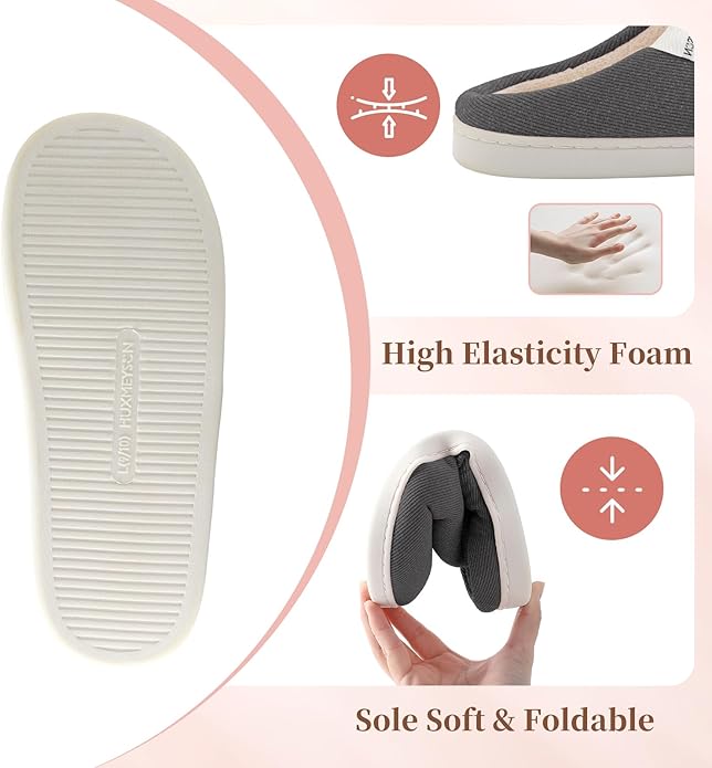 HUXMEYSON Slippers for Women, Womens Slippers Indoor Outdoor with Memory Foam, Cozy & Warm House Slippers for Woman with Anti-Slip Rubber Sole