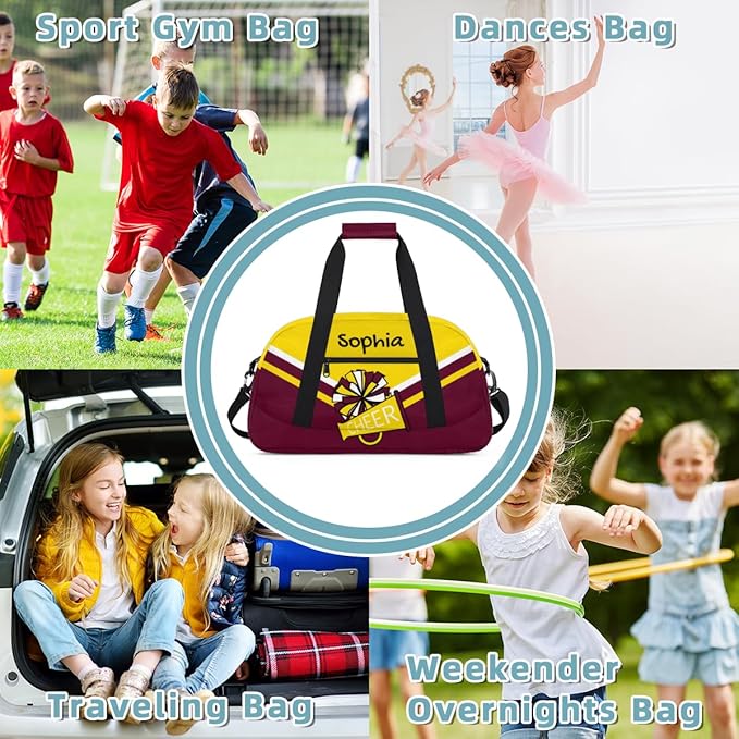 Personalized Gold Maroon Cheer Bag for Cheerleaders, Custom Sport Gym Bag Dance Bag Travel Duffle Bag Cheerleading Gifts for Women