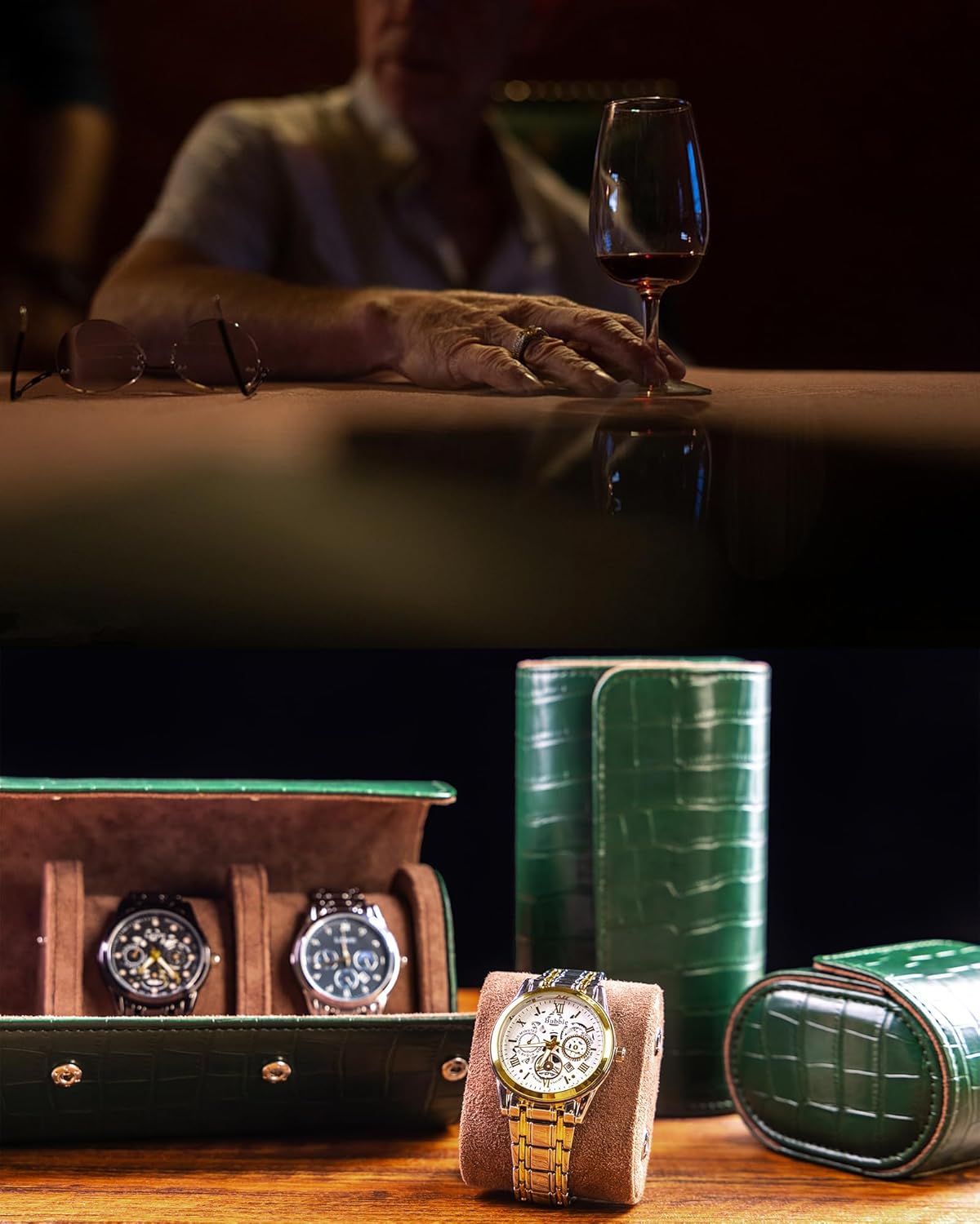 MR.OKAY 3 Watch Travel Case-Classic Leather Watch Case With Superb Texture. (Portable Watch Roll Or Organizer For Storage And Display).Festival Gift For Men, All Handcrafted By Artisans.