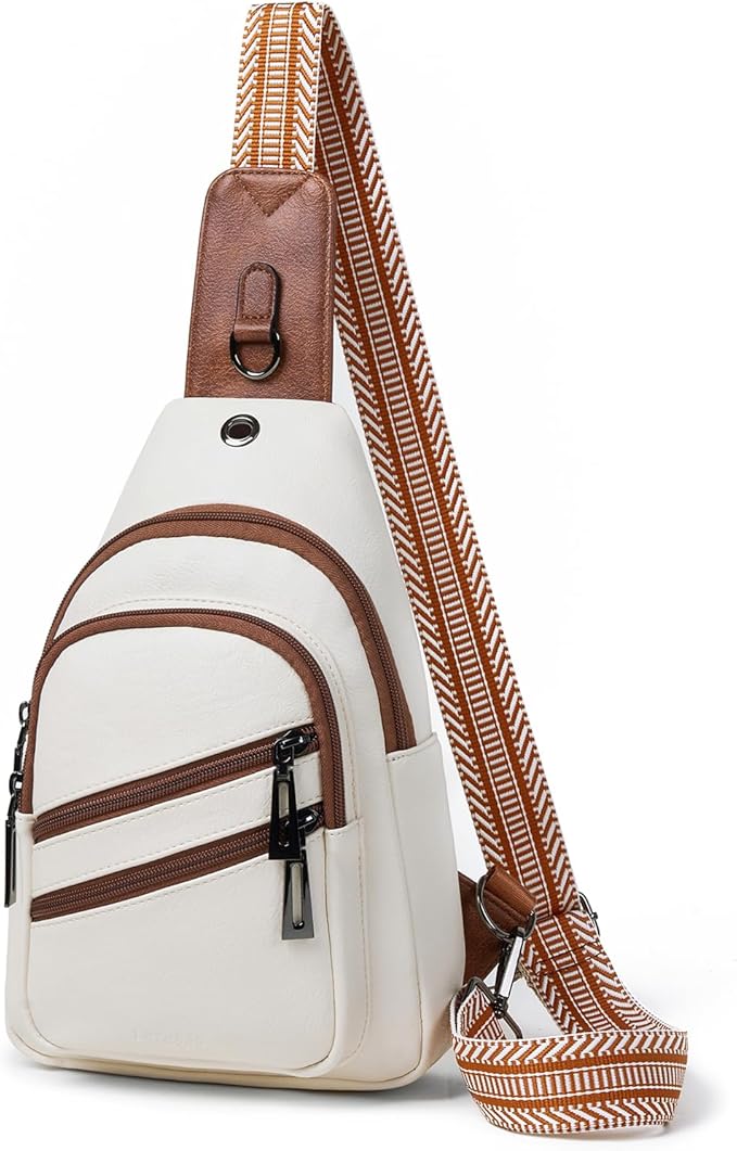 7L Crossboydy Sling Bag for Women Vegan Leather Crossbody Purse Fanny Pack Chest Bag for Travel, Beige