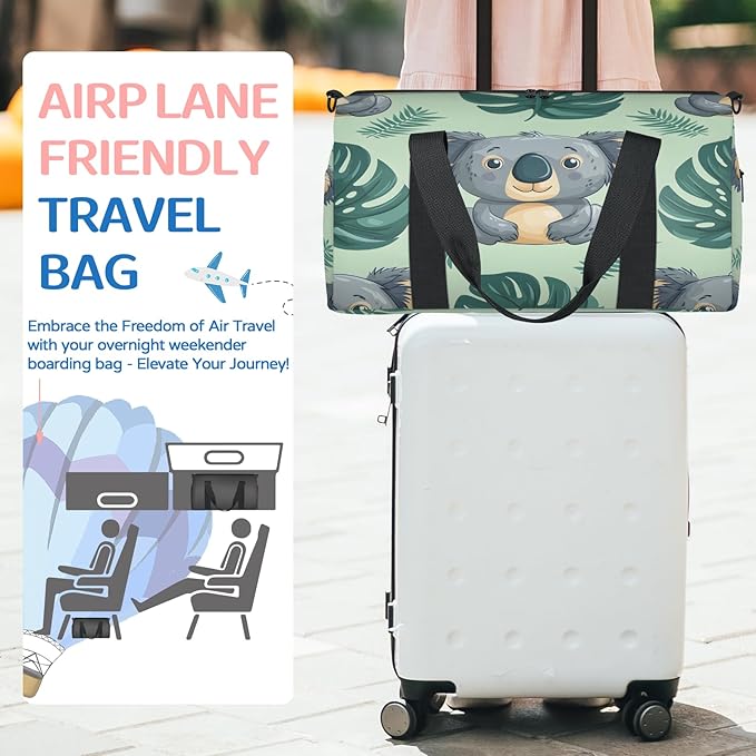 Palm Leaf Koala Travel Duffle Bag for Women Men, Overnight Weekender Bag, Carry on Tote for Sport Gym