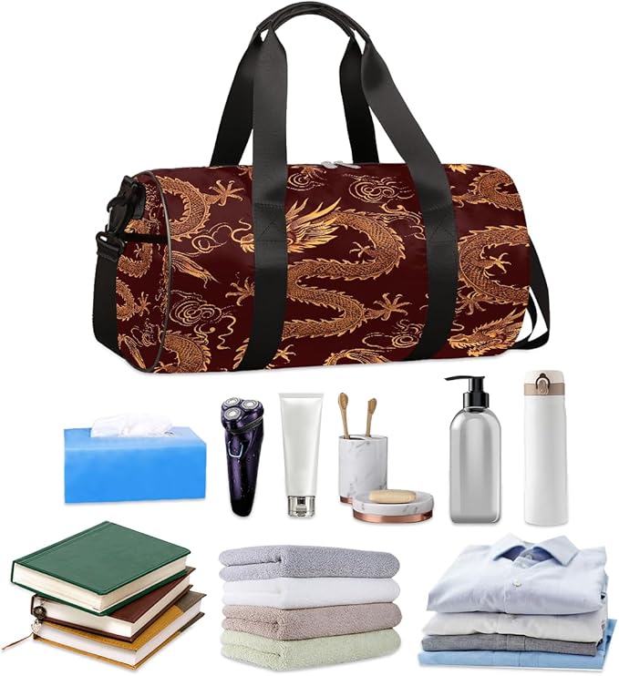 Sport Duffel Bag Troditional Chinsese Dragon Travel Duffle Bag Women Men Overnight Weekender Gym Bags with Adjustable Shoulder Strap