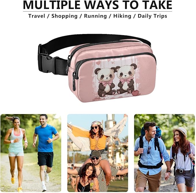 Valentine Panda Bears Hearts Bows Fanny Pack for Women Men Water Resistant Fashion Waist Packs with Adjustable Strap Belt Bag for Travel Workout Jogging Hiking 21218132