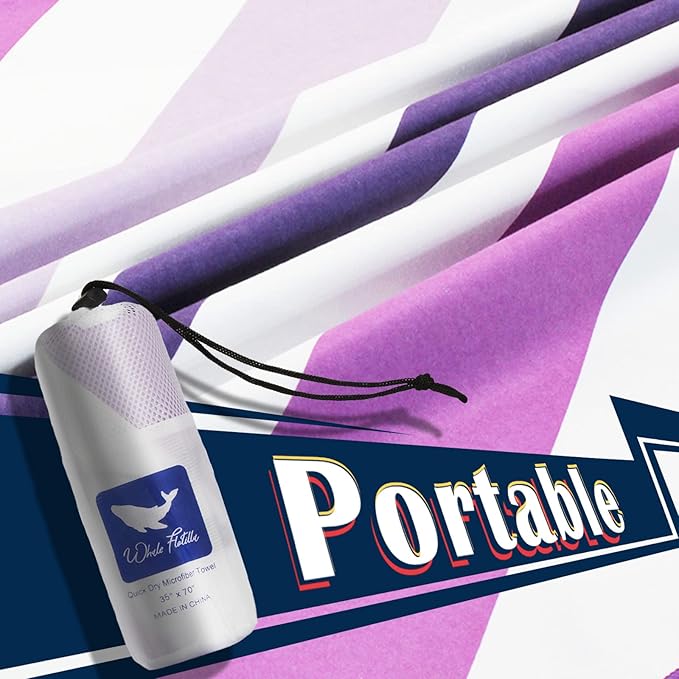 Whale Flotilla Quick Dry Beach Towel Oversized (35"x70"), Microfiber Sand-Free Beach Towels, Extra Large Compact Pool Travel Accessories, Purple