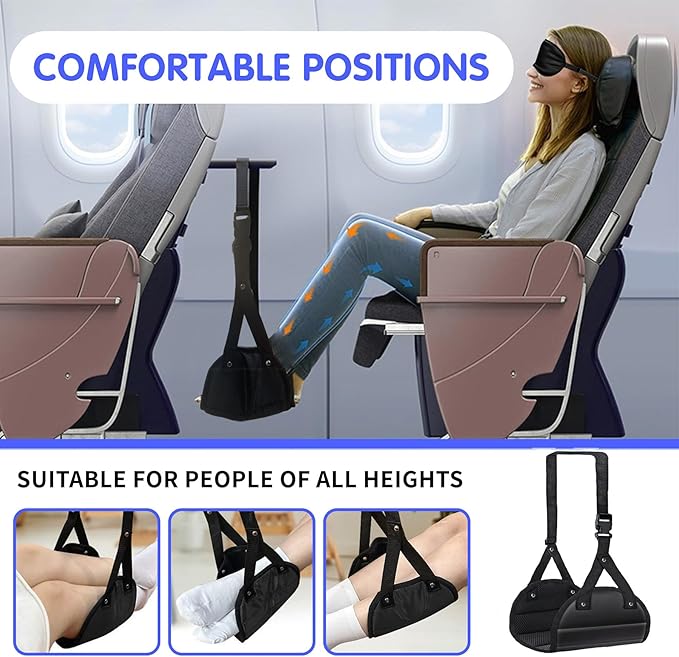 Airplane Foot Hammock Footrest,Portable Leg Rest for Long Flights,Adjustable Feet Hammock to Relax Airplane Travel Accessories,Desk Leg Hammock,Travel Rest Feet Hanger in Office(2 Pack)