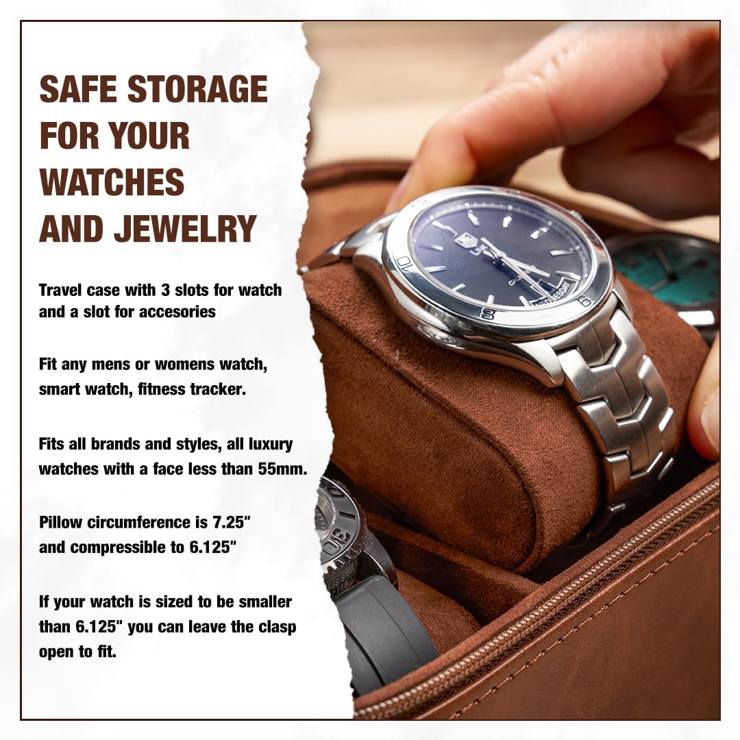 Awesometik 3 Slot Luxury Travel Faux Leather Watch Case. Watch Storage Organizer. Watch Display & Watch Holder. Perfect For Watch Collection. Ready to Gift for Men (3 Slot Watch Case)