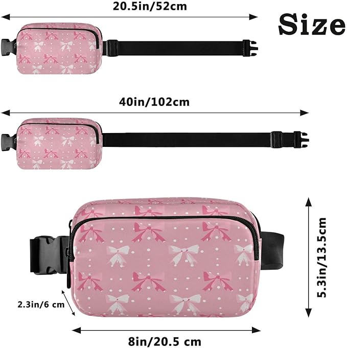Cute Pink Bows Polka Dots Fanny Pack for Women Men Water Resistant Fashion Waist Packs with Adjustable Strap Belt Bag for Travel Workout Jogging Hiking 21220632