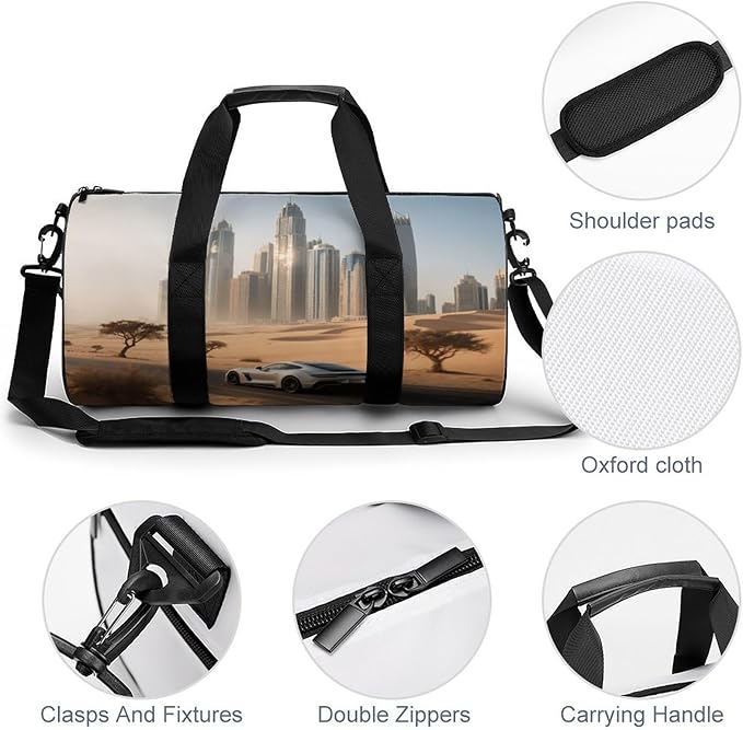Sports Gym Bag for Women Men Travel Duffel Bag Tote Weekender Bag City Skyline Carry on Overnight Bag for Travel Swimming Fitness Workout Sports Duffle Bag