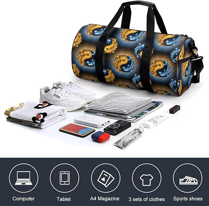 Foldable Gym Travel Bag KoiFish Fish Yin Yang Overnight Weekender Travel Bag Dance Sports Gymnastics Bags Unisex Overnight Bags