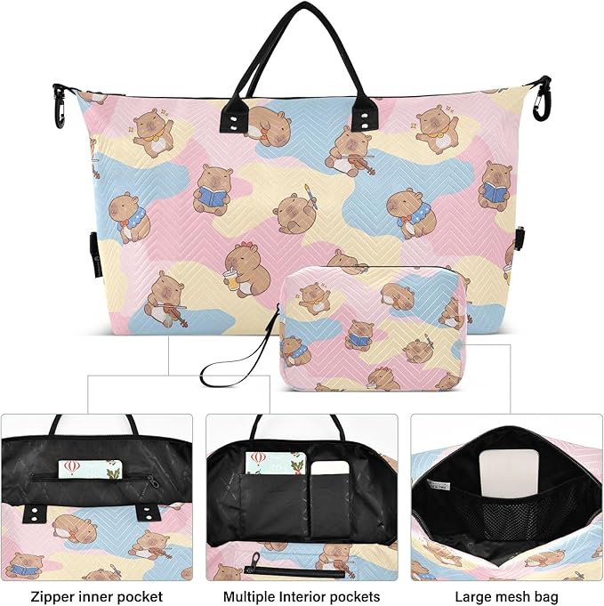Travel Duffle Bag, Cute Capybara Artist Gym Bag with Storage Bag Weekender Overnight Bag for Men Women Trip Sports Yoga