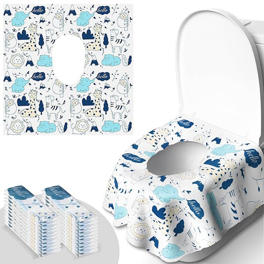 20 Pack Disposable Toilet Seat Covers - Extra Large, Individually Wrapped for Travel - Toddler Potty Training Seat Covers, Kids Travel Essentials for Airplane, Trip, Public Toilet (Animal-B)