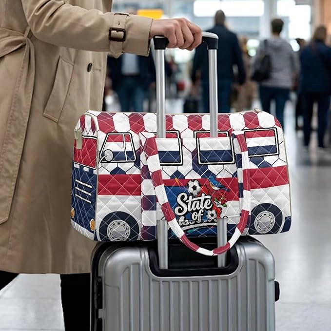 COEQINE Large Quilted Duffle Bag for Travel Men Quilted Tote Bag Large Car Overnight Luggage Bag with Trolley Sleeve,Missouri Van