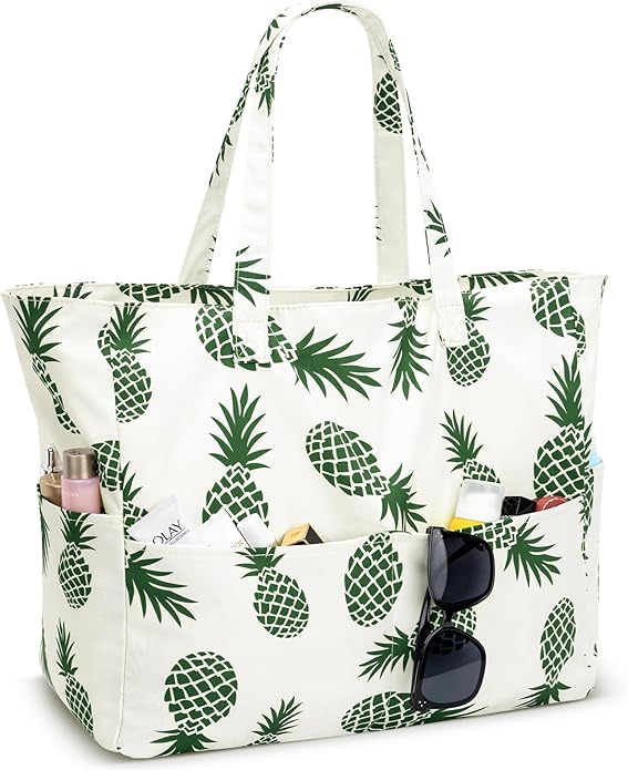 Iioscre Beach Bag for Women, Causal Hobo Pool Bags with Zipper Inner Pocket, Foldable Swim Tote Bag for Vacation Essentials