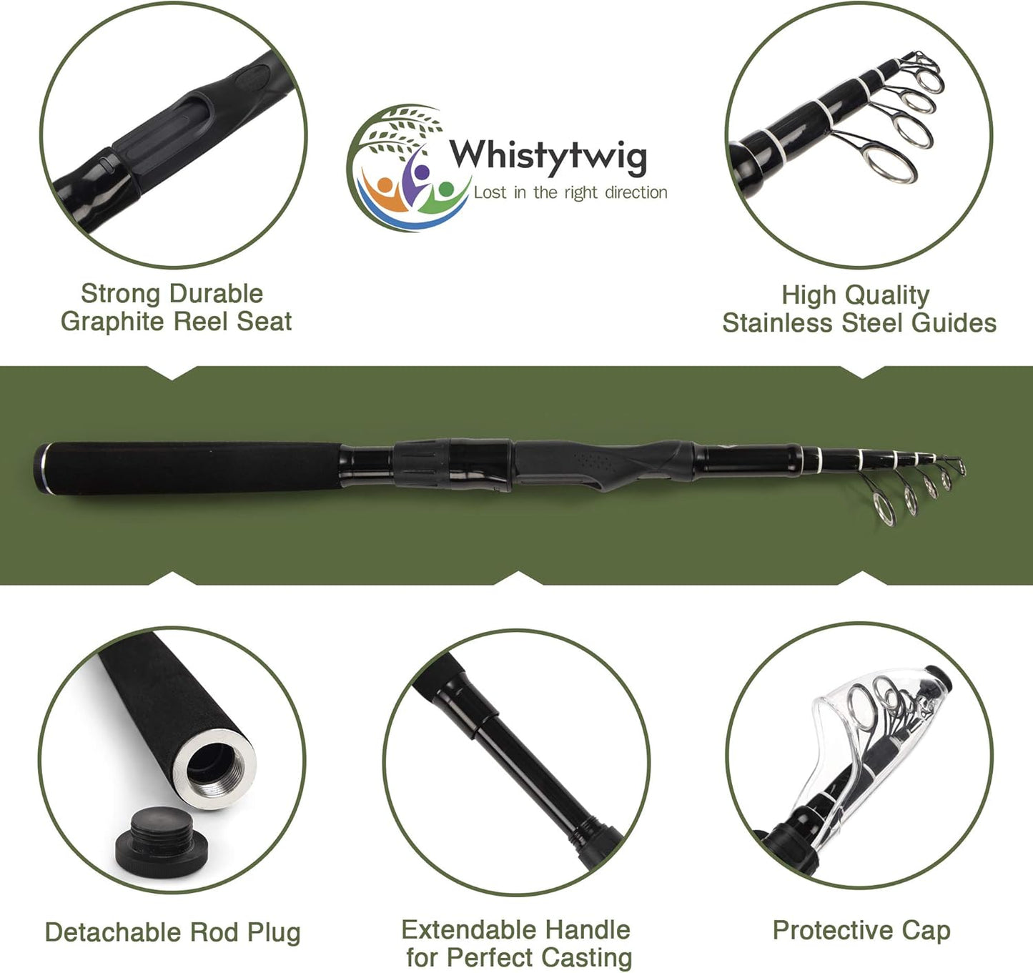 Whistytwig Telescopic Fishing Rod - Versatile Retractable Telescoping Fishing Pole, Collapsible Fishing Rod, Ideal Travel Rod