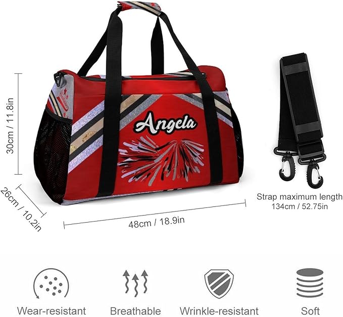 Waterproof Gym Bags Custom Cheerleaders Red Maroon Cheerleadings Duffel Bag with Name Adjustable Shoulder Strap Travel Bag for Teens Training Bag