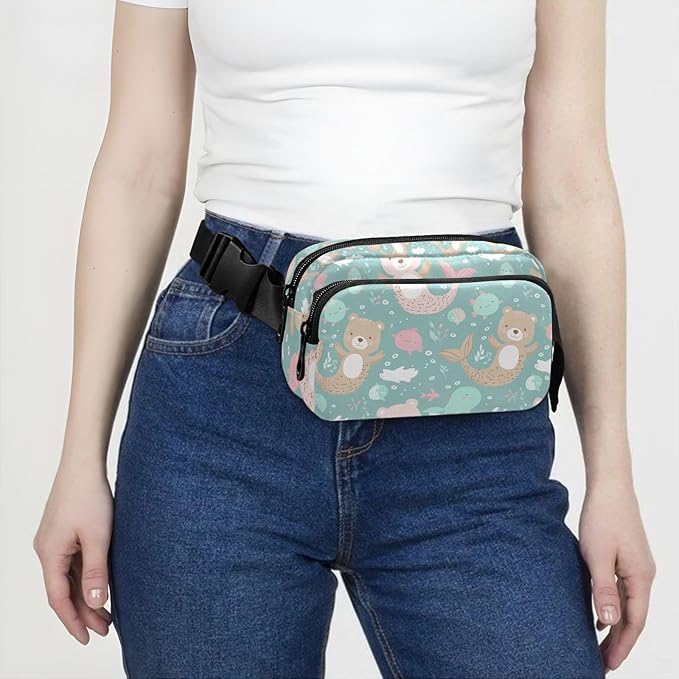 Kawaii Bear Mermaid Fanny Pack for Women Men Water Resistant Fashion Waist Packs with Adjustable Strap Belt Bag for Travel Workout Jogging Hiking 21220264