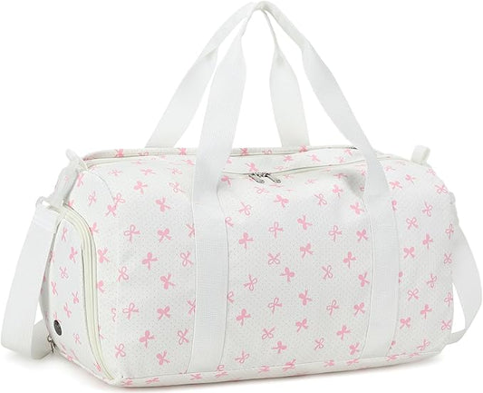 BTOOP Duffle Bag for Girls Kids Gym Sports Women Workout Travel Bag Weekender with Shoe Compartment and Wet Pocket (Pink Bow)