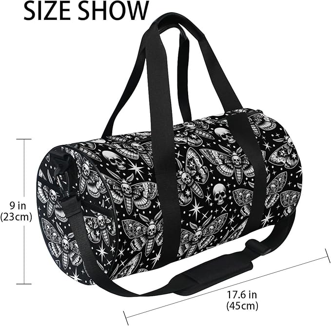 MNSRUU Sports Duffel Bags, Digital Skull Head Moth Athletic Gym Bag Overnight Workout Travel Tote Luggage for Men Women Yoga