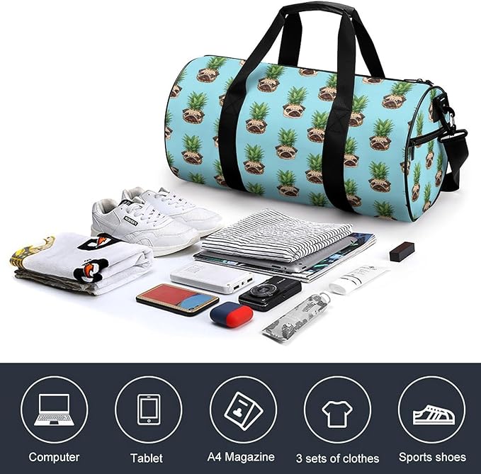 Gym Sports Duffle Bag Pineapple Pug Weekender Carry on Beach Yoga Overnight Luggage Bag Travel Training Workout Bags