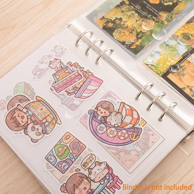 30pcs Pocket Sleeves for A5 6 Ring Binder, 4-Pocket Double-Sided Sheets Inserts Refill Pages for Kpop Photo Cards, Savings Challenges, Sticker Collecting Album Binder (90 Micron Thickness per Layer)