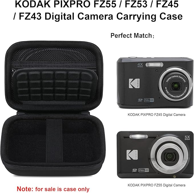 Elonbo Camera Carrying Case for KODAK PIXPRO FZ55 / FZ53 / FZ45 / FZ43 16MP Digital Camera, Vlogging Camera Storage Holder Travel Bag, Mesh Bag Fits Batteries, Cable, Memory Card, Black