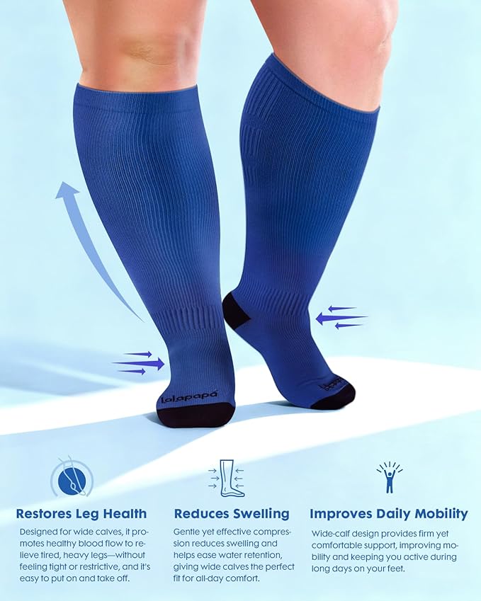 Wide Calf Compression Socks for Women - 3-Pair Plus Size 20-30mmHg Ankle Support Easy on off Socks for Travel Nurse