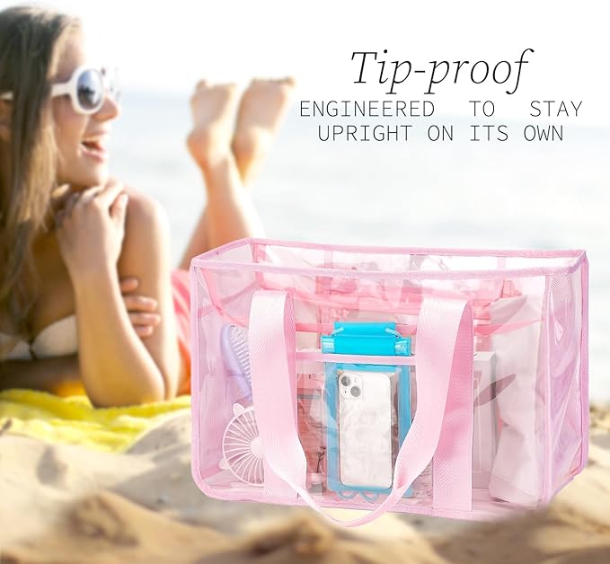 Iridescent Clear Beach Bag for Women, Large Pool Tote Cruise Vacation Essentials - Waterproof, Zipper Closure