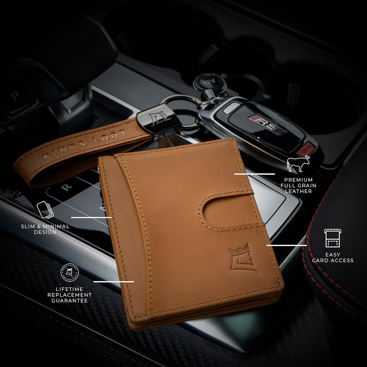 Kings Loot Money Clip Slim Minimalist Wallet for Men | RFID Blocking Leather Design with Money Clip | Front Pocket Bifold Holds 12 Cards | Stylish & Compact Wallets (Buckskin)