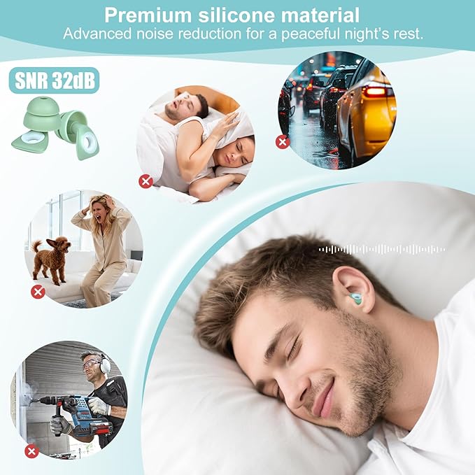 Talatex Sleep Earplugs for Side Sleepers - 32dB Noise Reducing, Reusable & Washable, Ultra Soft Dual-Layer Cone Design for Bed, Travel & Focus (Mint Teal, Medium)