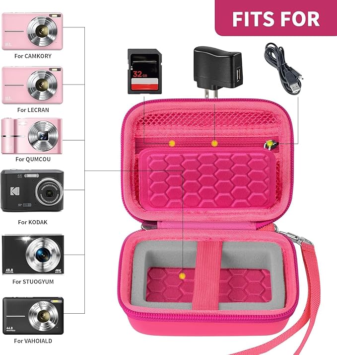 Comecase Carrying & Protective Case for Digital Camera, for CAMKORY/for Kodak Pixpro/for Canon PowerShot ELPH 180/190 / for Sony DSCW800 DSCW830 Cameras for Travel - Bright Pink