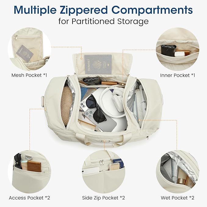 G4Free 45L Travel Duffle Bag for Women Men 3 in 1 Duffel Bags with Shoes Compartment Gym Backpack for Weekender Overnight, Beige