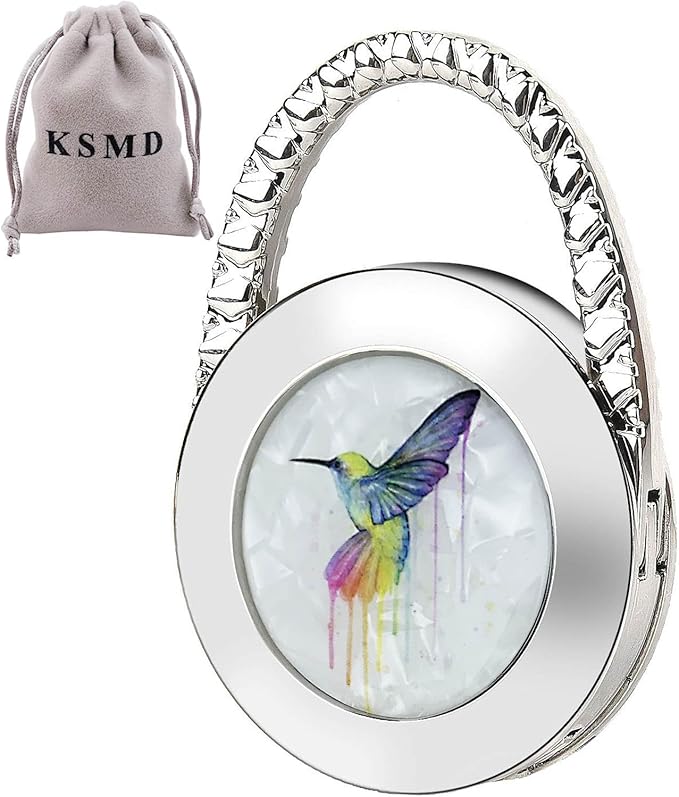 KSMD Purse Hooks for Table and Bars,Portable Purse Hanger Organizers Hooks Handbag Holder Pocketbook Holder Bag Storage for Desk Bag Hook,Foldable Folding Table Hook Hanger (Hummingbird)