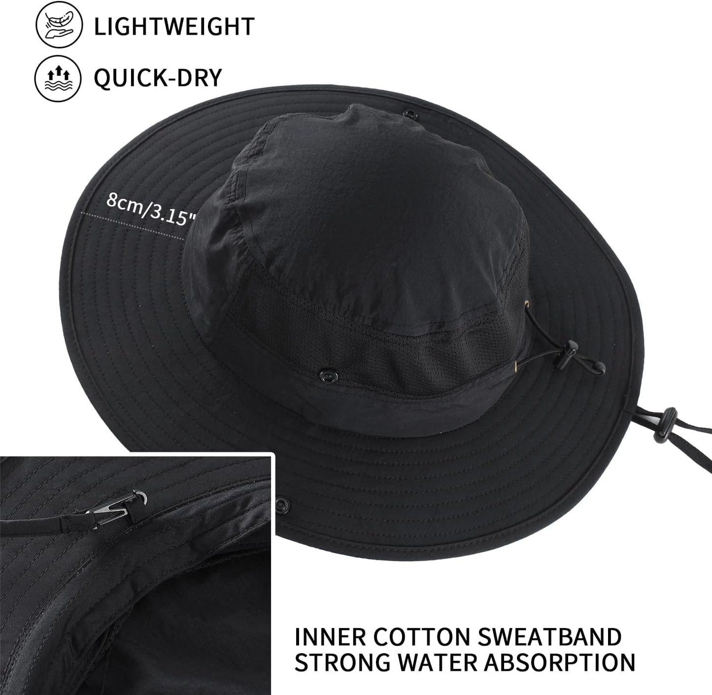 Home Prefer UPF50+ Mens Sun Hat Wide Brim Womens UV Protection Beach Bucket Hat for Fishing Hiking Snap Up Cowboy Hat