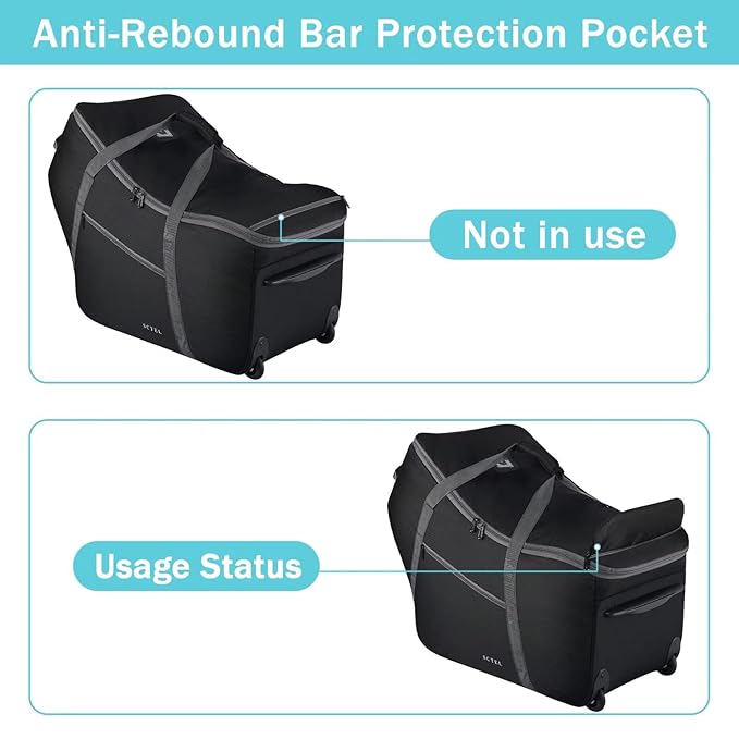 Car Seat Travel Bag with Wheels Fits All Nuna Pipa car seat and Base, Chicco Keyfit 35 and Anti-rebound Bar Base, Doona travel bag, Padded Infant Gate Check Bag with side pocket, Bumper Feet