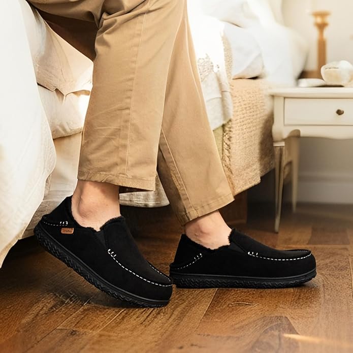 LongBay Men's Moccasin Slippers Comfy Warm Memory Foam House Shoes Winter for Indoor Outdoor