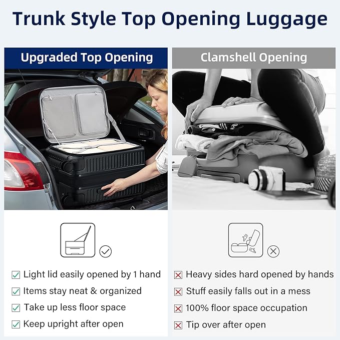 20 Inch Carry on Luggage 22x14x9 Airline Approved Hard Shell Suitcases with Wheels, Top Opening Expandable Carry on Luggage with Cup Holder Small Rolling Suitcase with Lock, Black