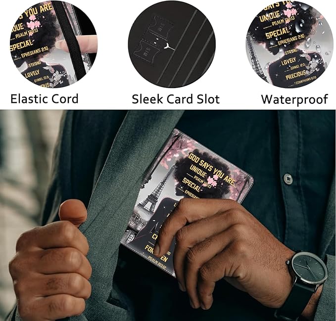 Passport Holder Women Wallet with Luggage Tag, Leather Passport Cover with RFID Blocking, Travel Accessories Multi Card Slot Passport Case for Men，African Girls Inspirational Quotes