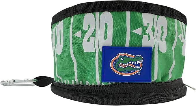 Pets First NCAA Florida Gators Collapsible Dog Travel Bowl, Food and Water Bowl for Dogs & Cats. Lightweight Leak-Proof Pet Bowl for Travel with Football Field & Pebble-Grain Design