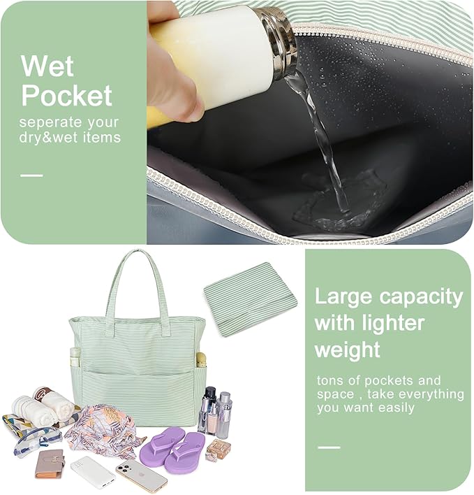 Bluboon Beach Bags for Women, Large Waterproof Tote Bag With Wet Compartment for Pool Weekender Travel Gym